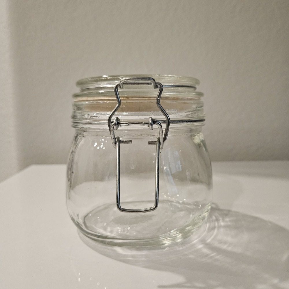 Vintage Clear Container Jar With Clasping Lid Clear With Silver Clasp